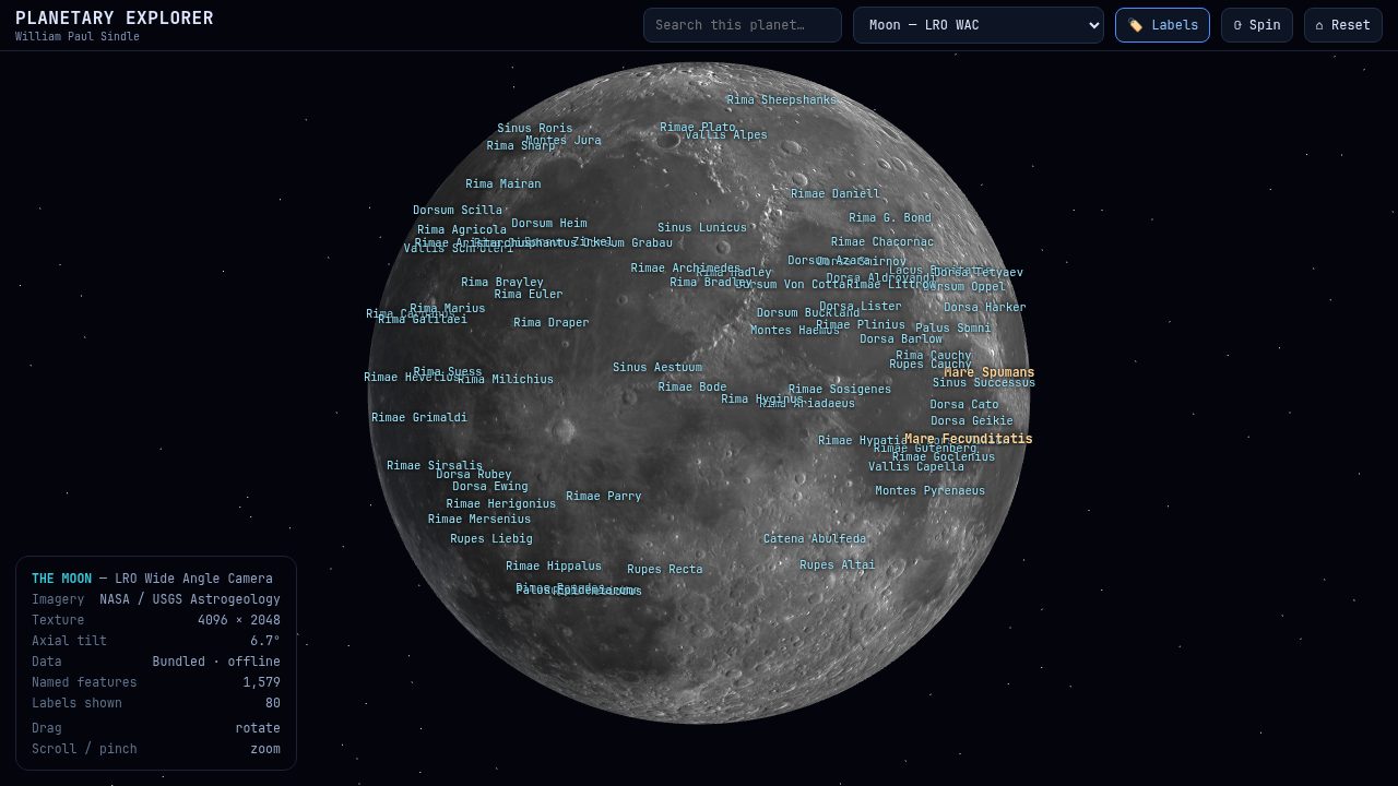 The Moon with named features